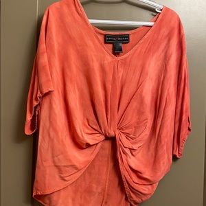 coral short sleeve shirt with front tie detail